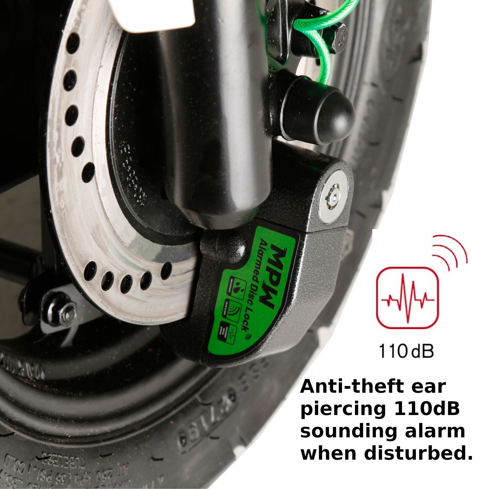 MPW Motorbike Motorcycle Scooter Chain Lock & Disc Lock + Reminder - 2M