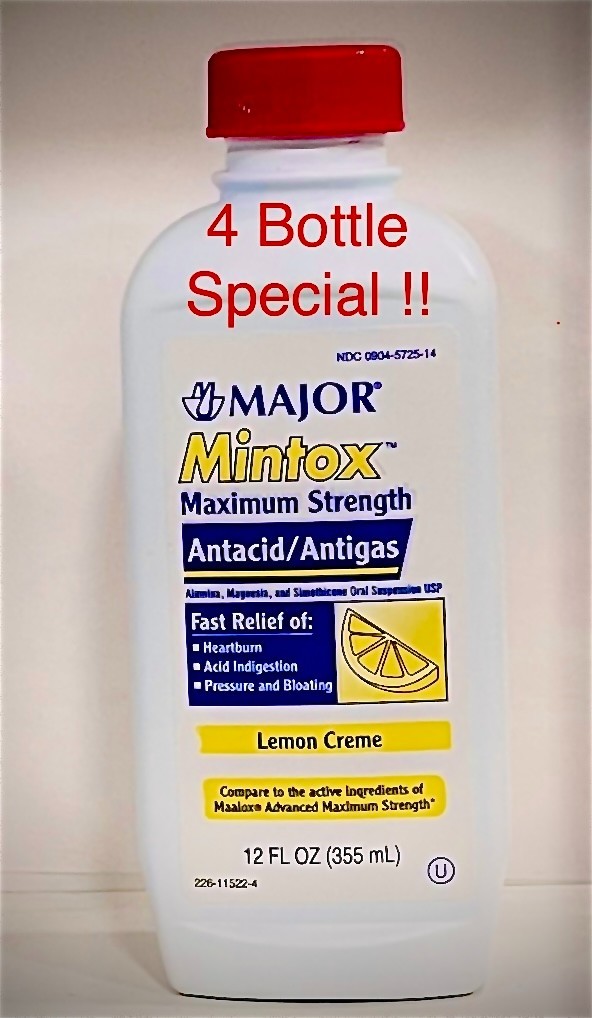 Mintox Antacid Antigas Liquid Lemon Creme 4X12oz SPECIAL $34.00!!