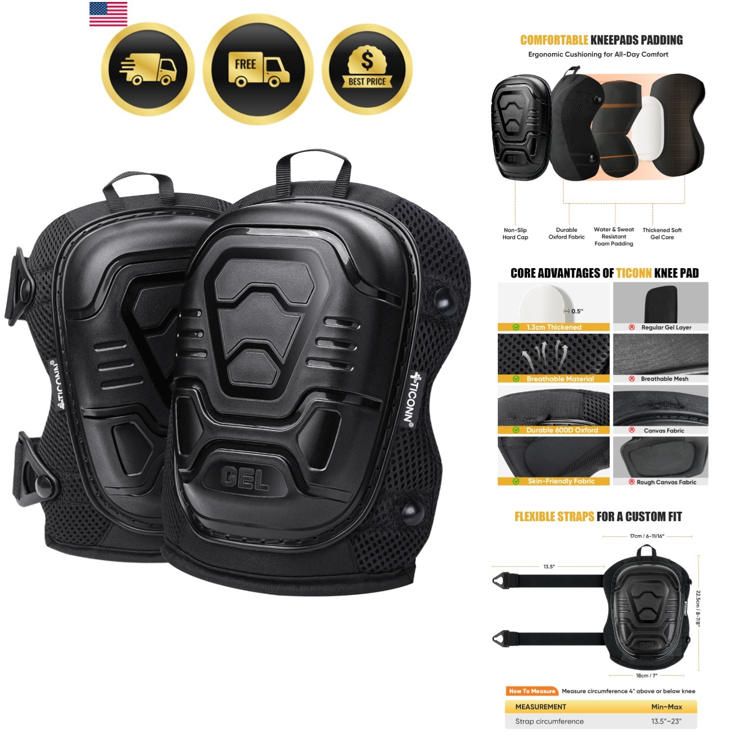 Gel Knee Pads for Work, Professional Heavy Duty Work Knee Pads for Men with S...