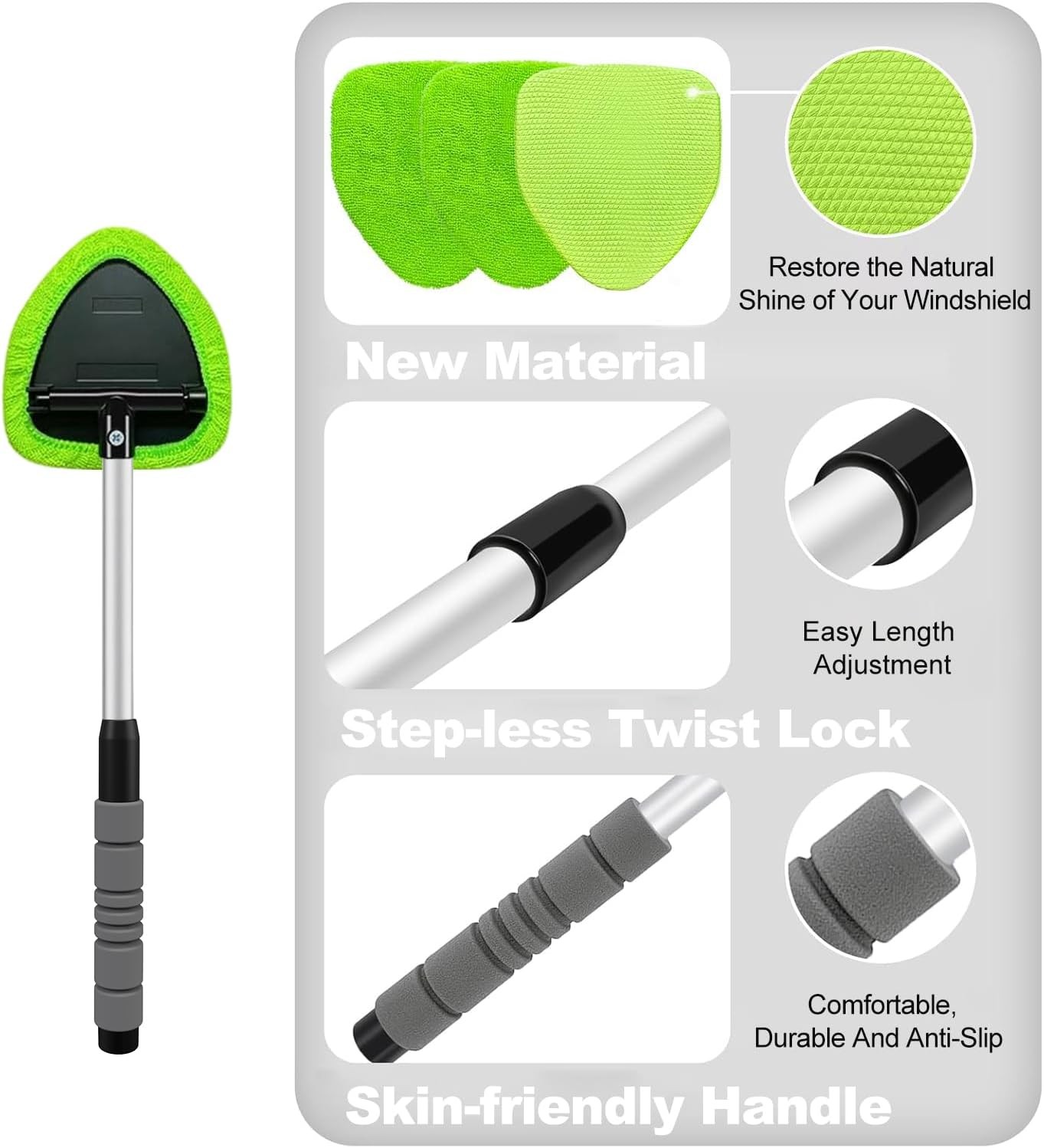 Head Car, Window Cleaning Kit with Extendable Handle, Glass Cleaning Kits, Tools
