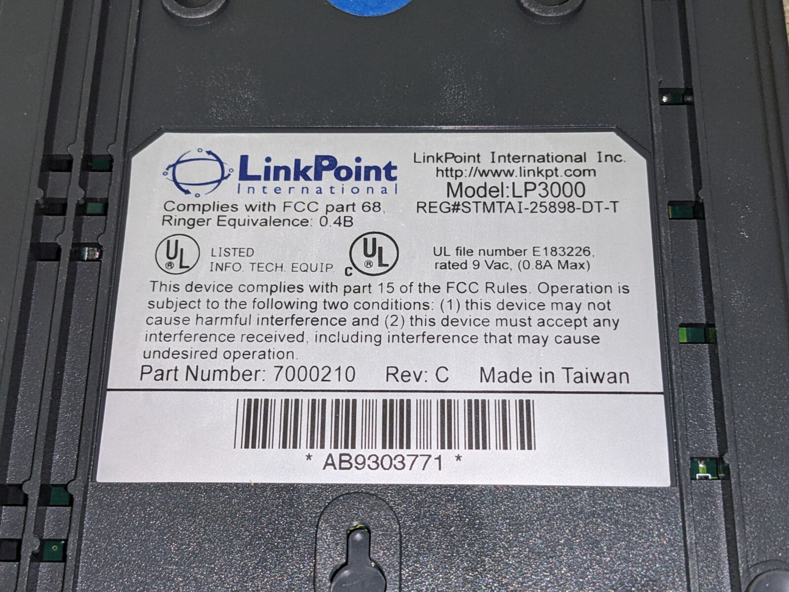 LinkPoint LP3000 Credit Card Reader Terminal, Power Adapter & Cable (M6)