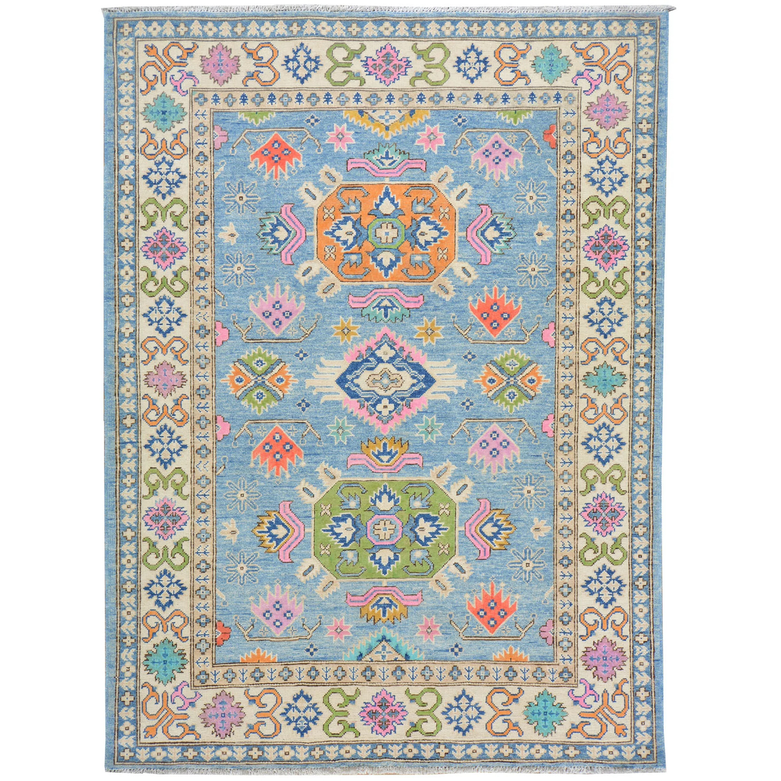 Hand-Knotted Handmade Colorful Geometric Design Wool Rug (Size 4.10 X 6.6) Cwral