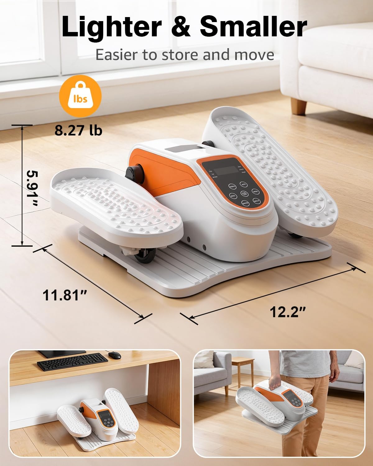 Under Desk Elliptical Leg Exerciser 12 Speeds RF Remote - Compact & Quiet