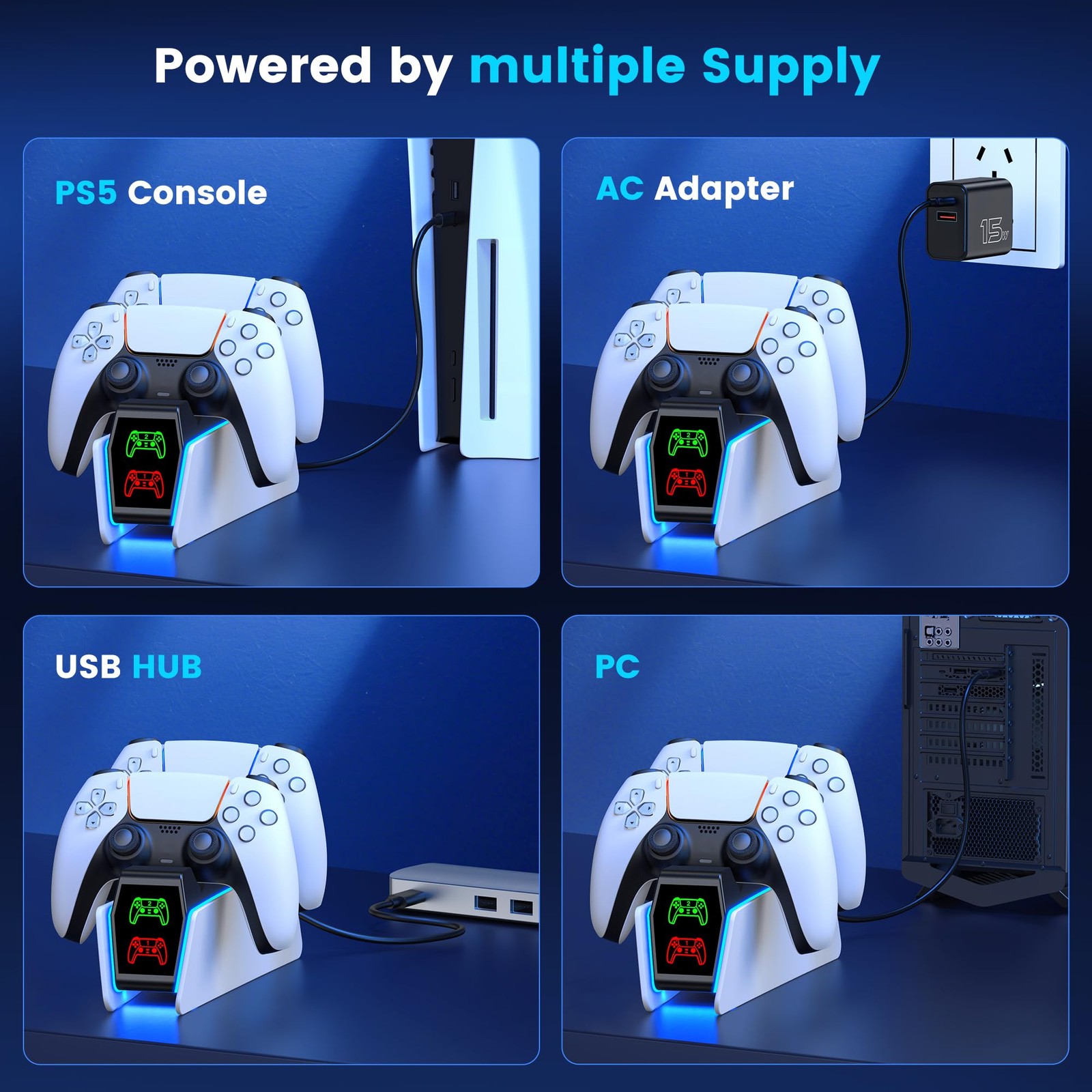 Svetaecho Ps5 Controller Charger Station For Playstation 5 Controllers Led