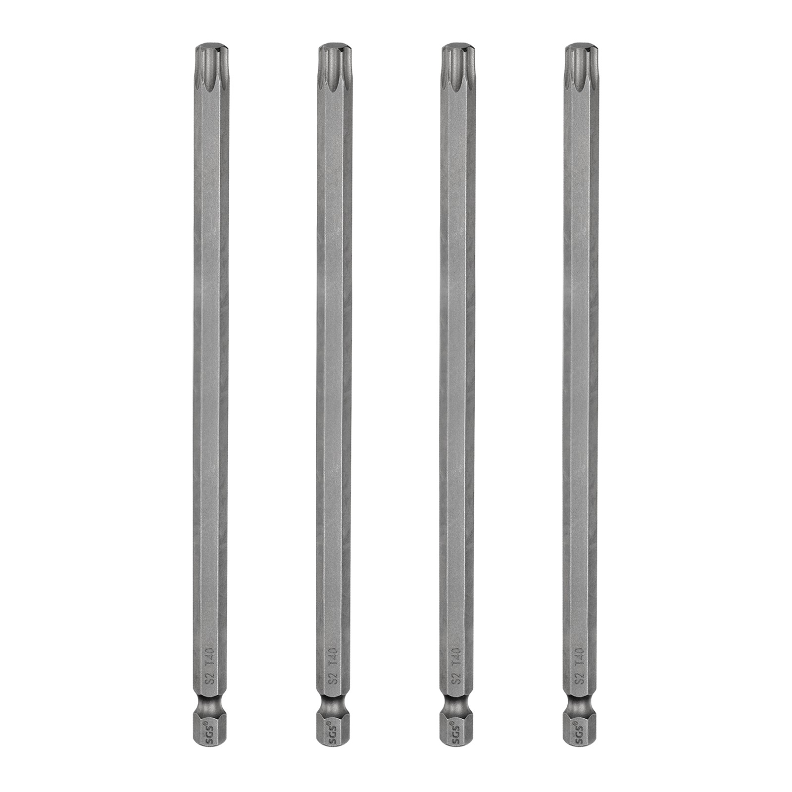 4pcs T40 Torx Head Screwdriver Bit 1/4" Hex Shank 6" Long Magnetic No Hole Tip