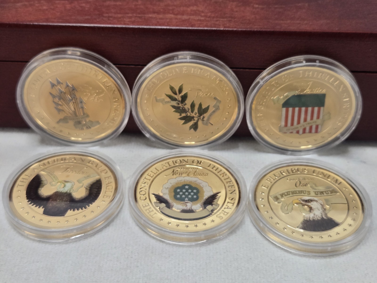 Lot Of 6  American Mint Great Seal Of The USA Coin Layered 24k Gold