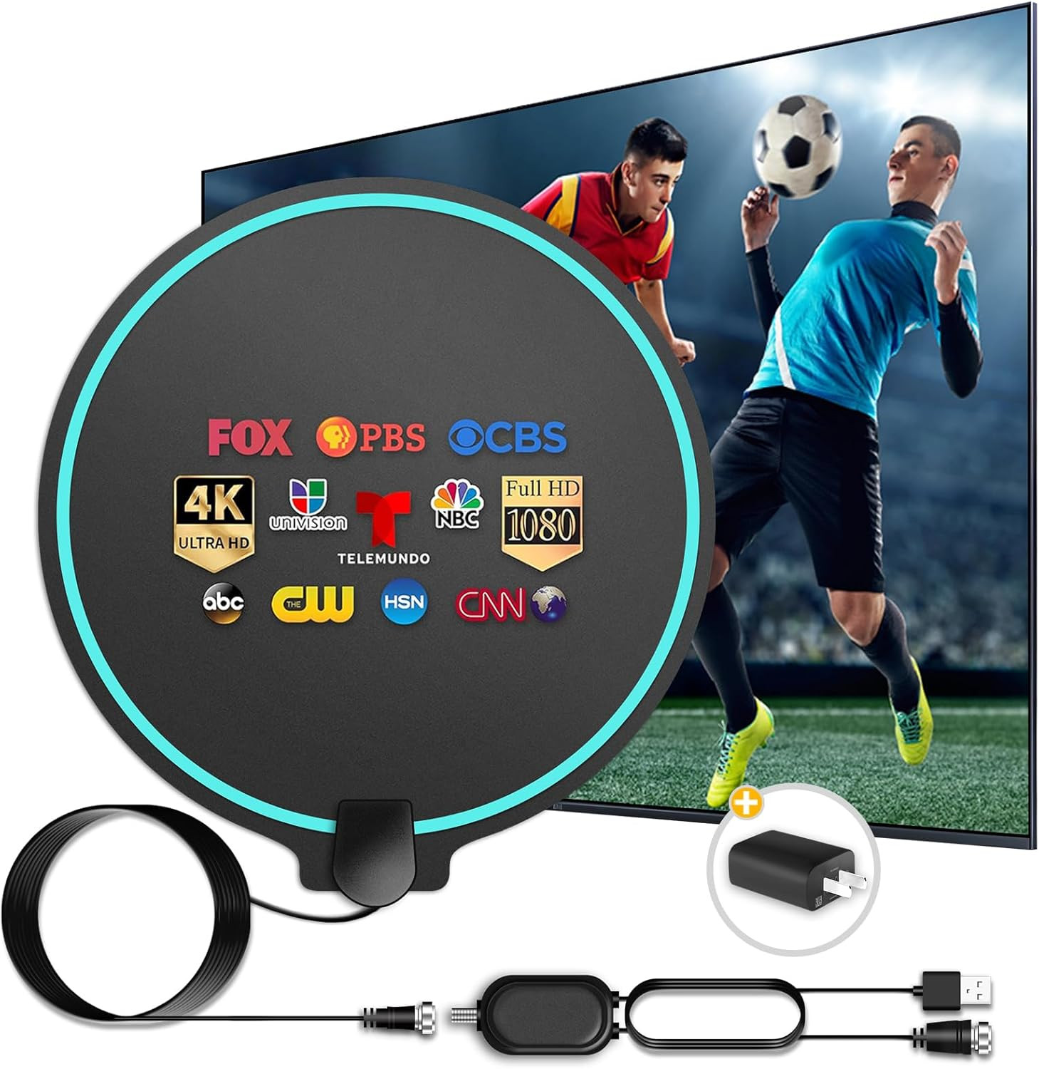 Digital HDTV Antenna Long Range 380 Miles Indoor Amplified Signal Booster Suppor