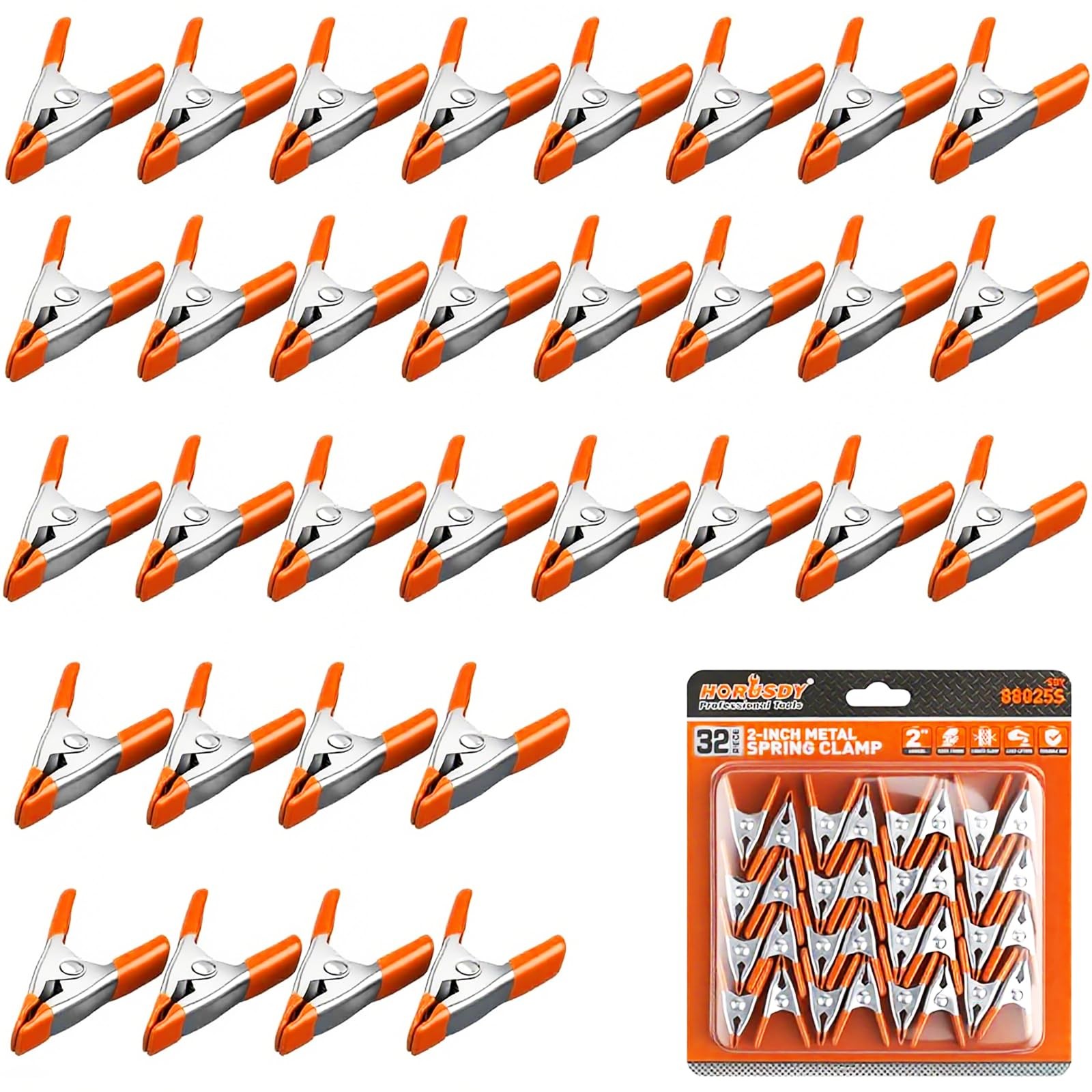 HORUSDY 32-Piece 2" inch Small Spring Clamp, 2 32-Piece, Orange