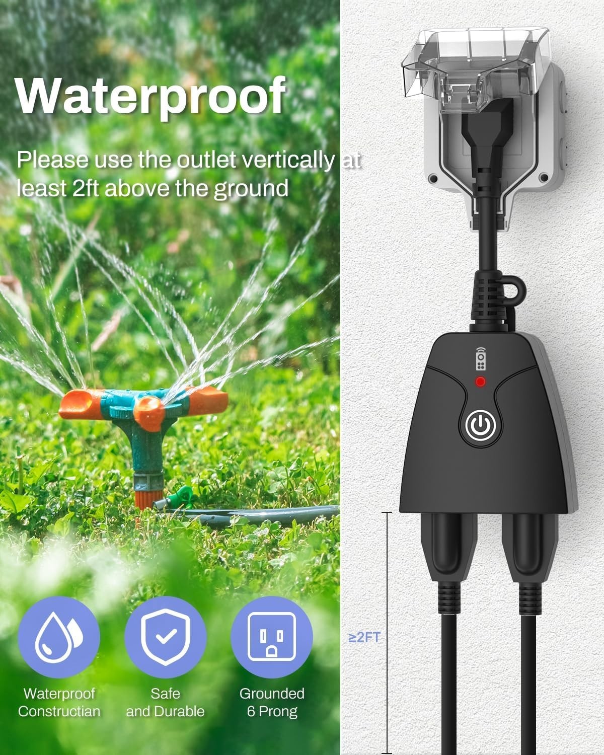 Reliable Weatherproof Wireless Remote Control Outlet - 2 Dual Outlets Included