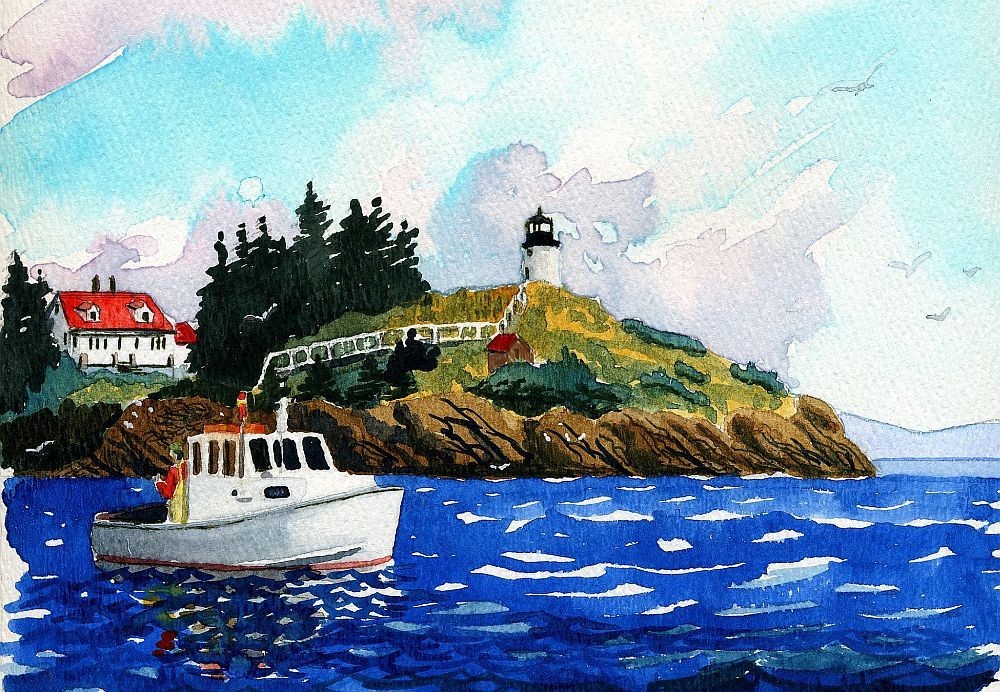 Owls Head Lighthouse Maine Coast Penobscot Bay Watercolor Notecards