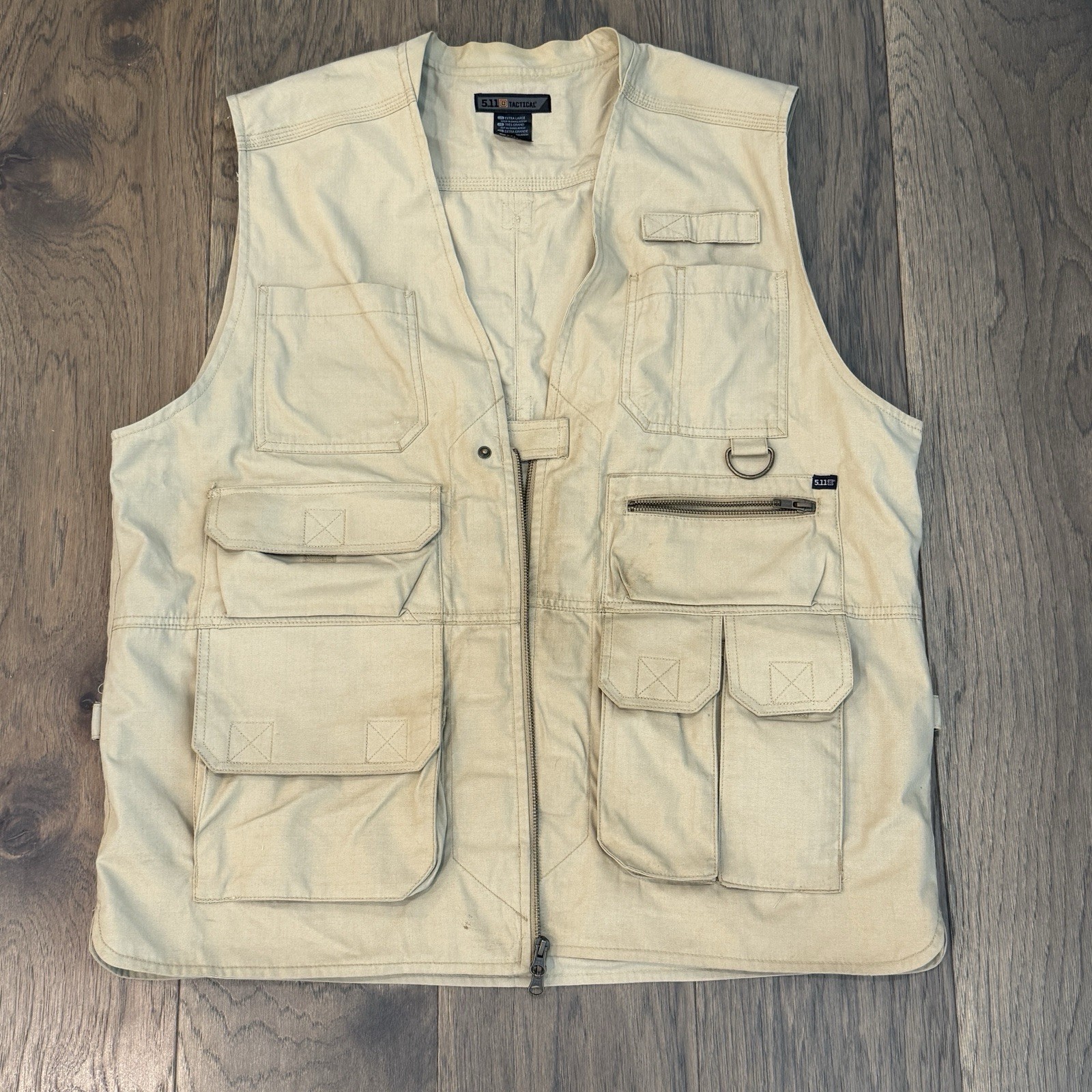 5.11 Tactical Vest Mens XL Beige Utility Multi Pocket Outdoor Gear GGB 80008