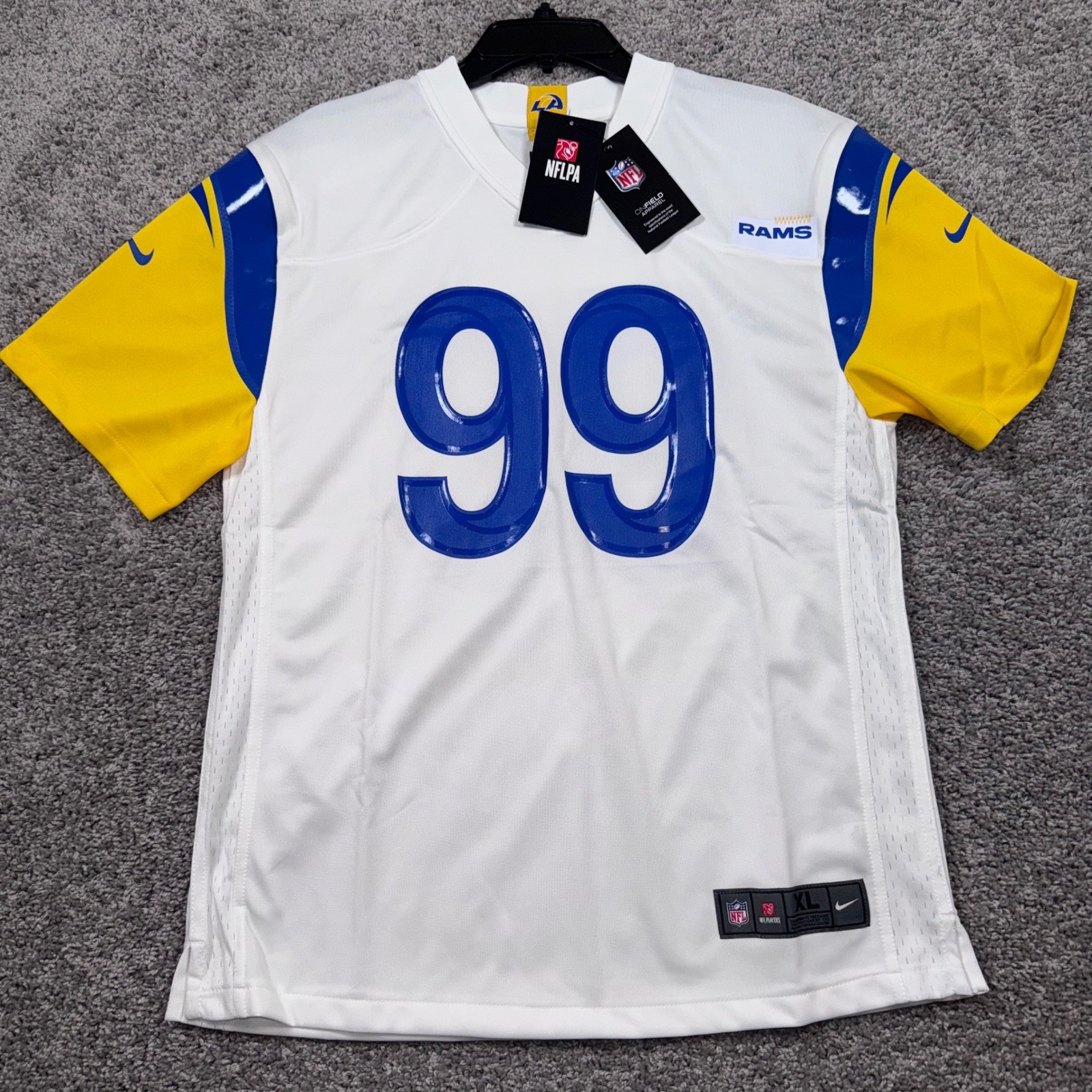 Aaron Donald LA Rams Nike Youth XL 18/20 Game Jersey White Blue Yellow NEW