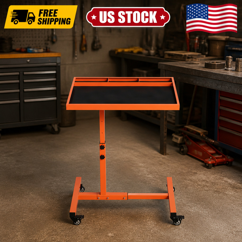 220LBS Heavy Adjustable Rolling Work Table with Tool Tray - Height 38"-45" Duty