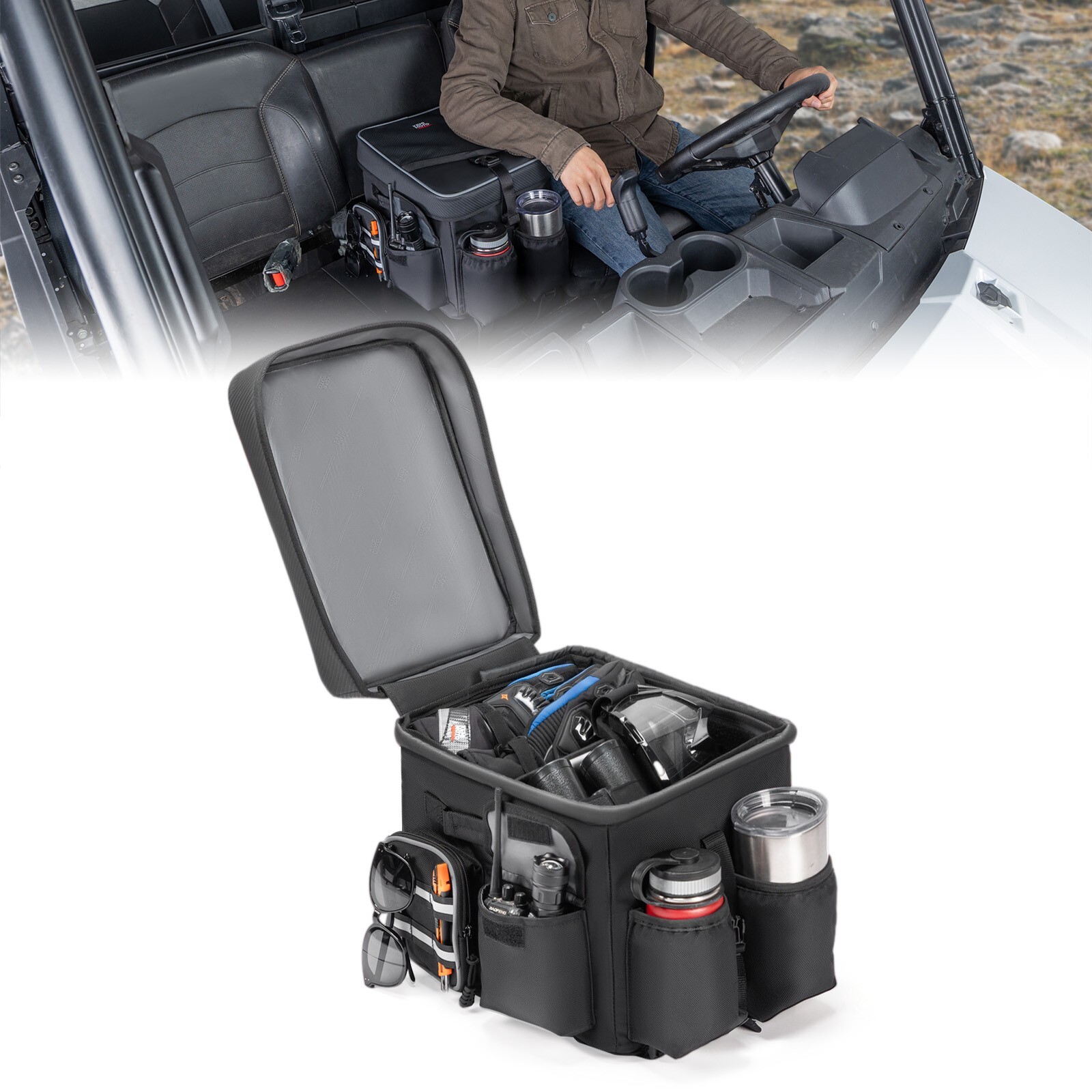 Center Seat Console Armrest Storage Box Bag for Polaris Ranger Can-Am Defender