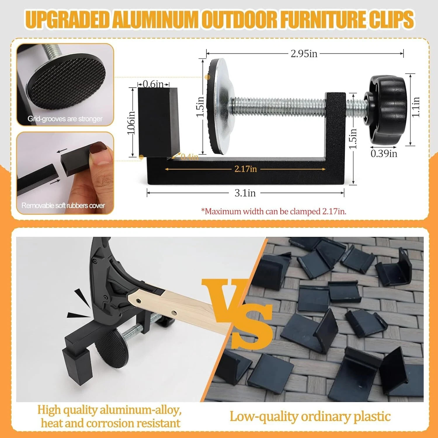 6PCS 2.17In Outdoor Patio Furniture Clips,Adjustable Sectional Couch Sofa
