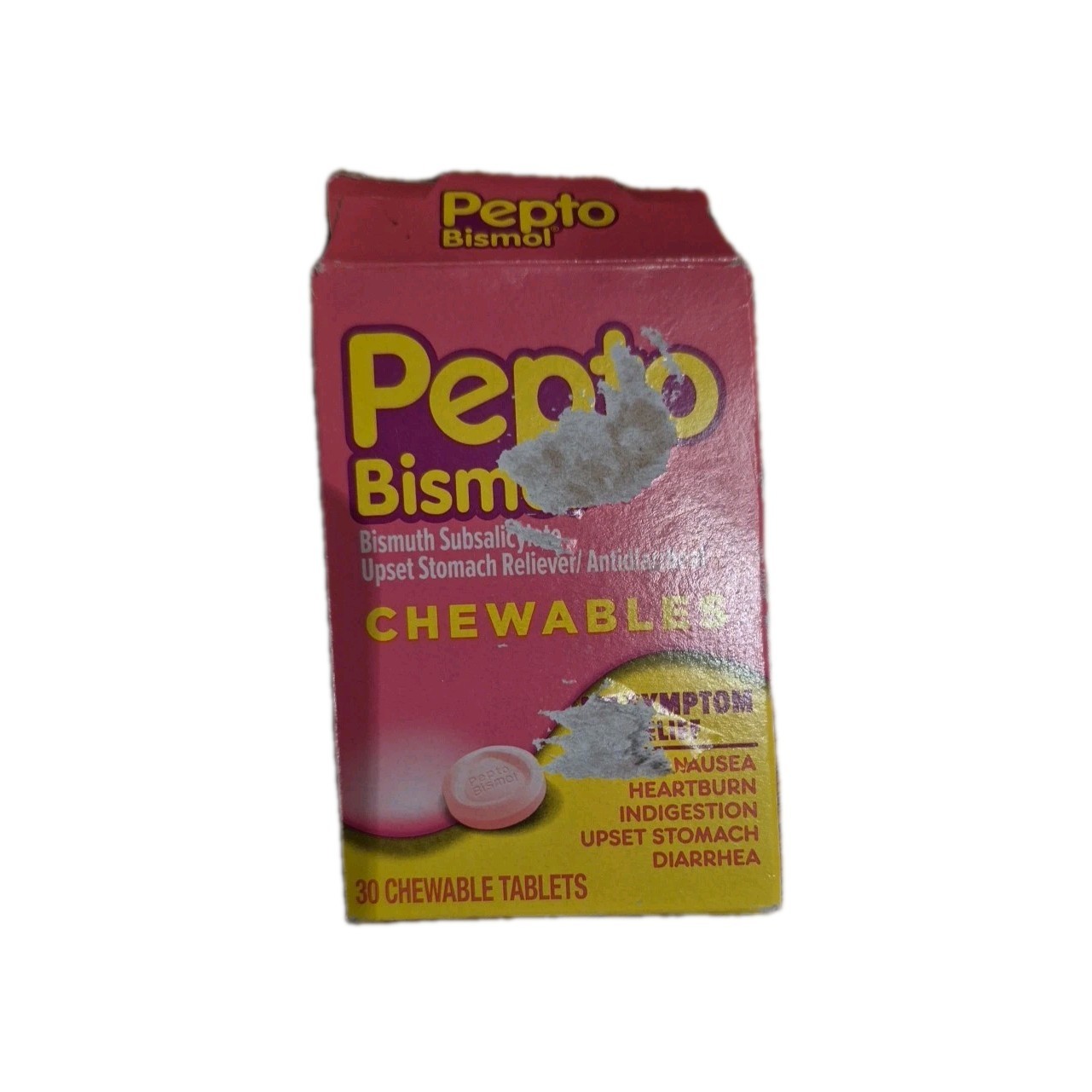 Pepto-Bismol Digestive Relief Chewable Tablets - 30 Chewable Tabs Damaged Box