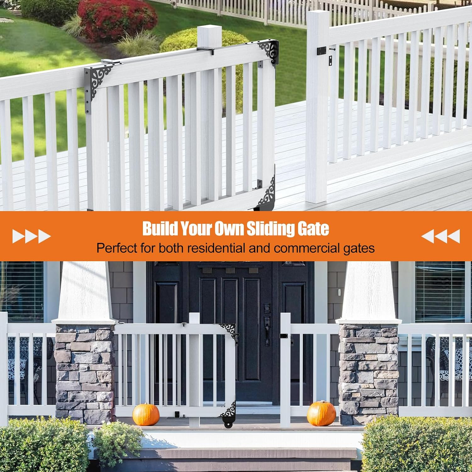 Sliding Gate Kit Decorative Rolling Gate Hardware Kit Heavy Duty for Smooth Quie