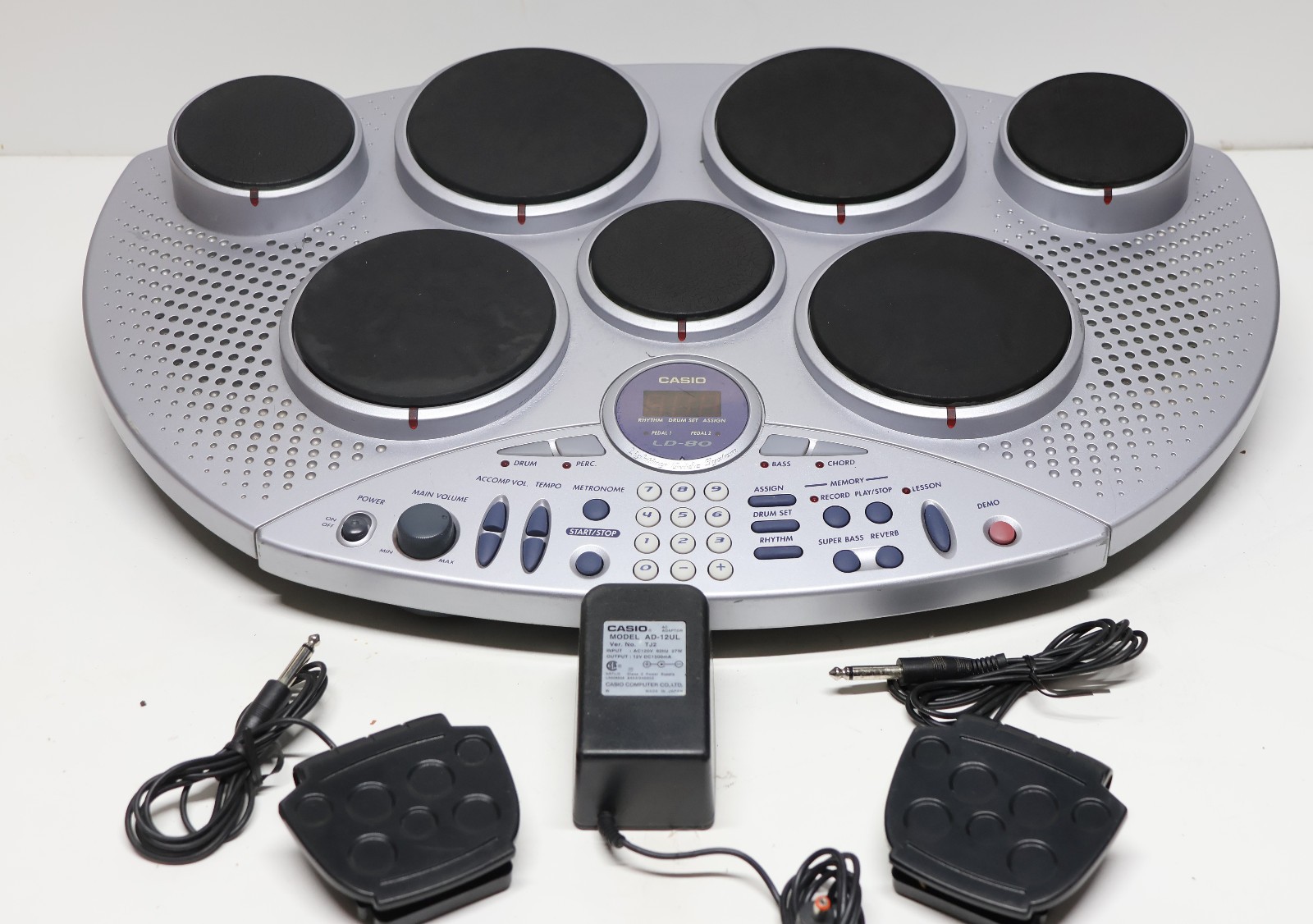 Casio LD-80 Portable Electric Drum Set 7 Drum Pads w/ Pedals and Drumsticks