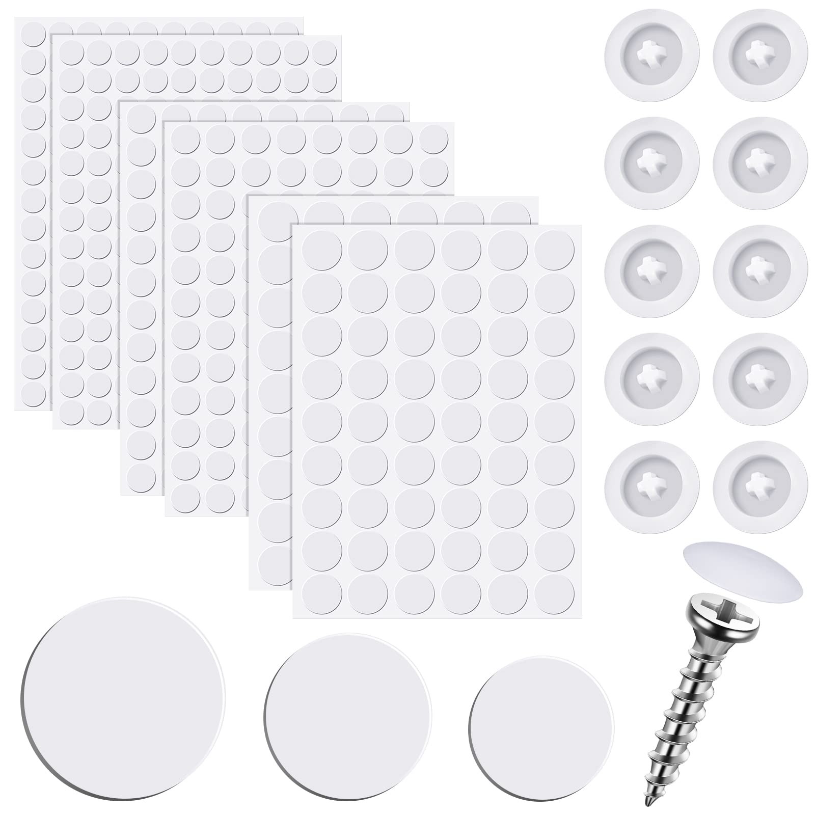 Eersida 100 Pcs Screw Covers Plastic Self Tapping and 580 Pieces White