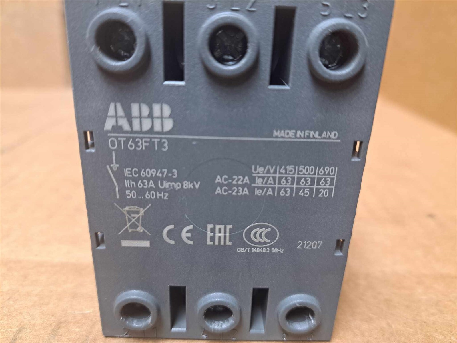 ABB Disconnect Switch Part No. OT63FT3