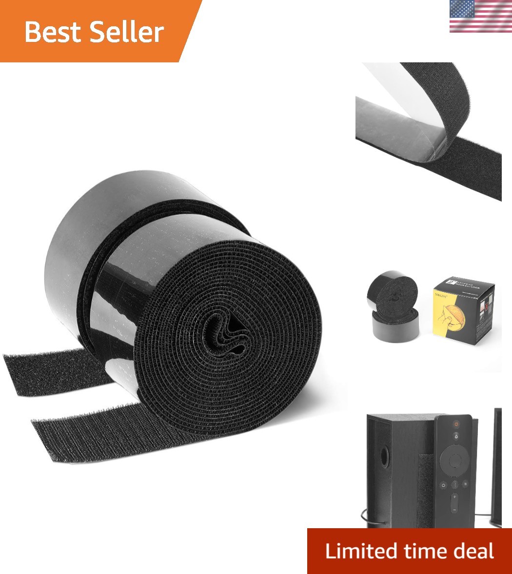 Strenco 2 Inch Adhesive Black Hook and Loop Tape 5 Yards Heavy Duty Strips