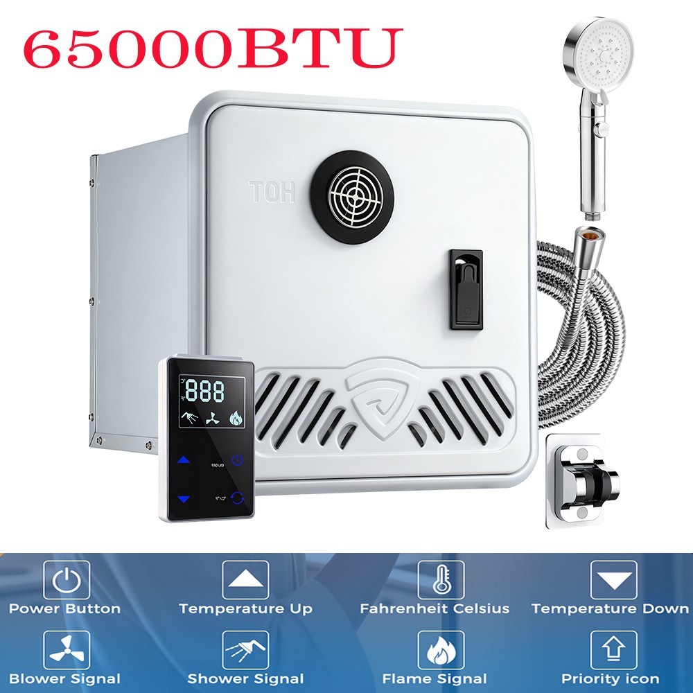RV Tankless Water Heater 12V On-Demand Camper RV 65,000 BTU w/ Remote Controller