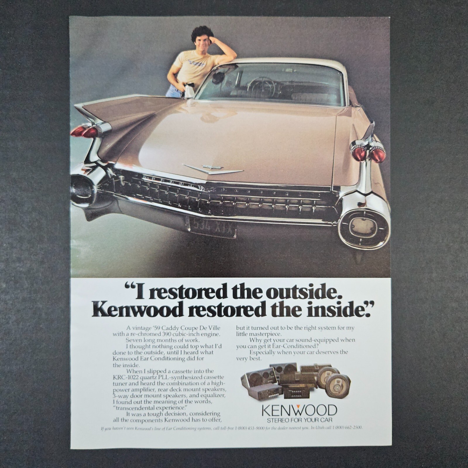 1983 Kenwood Car Audio '59 Cadillac Coupe De Ville Vintage Print Ad KRC-1022