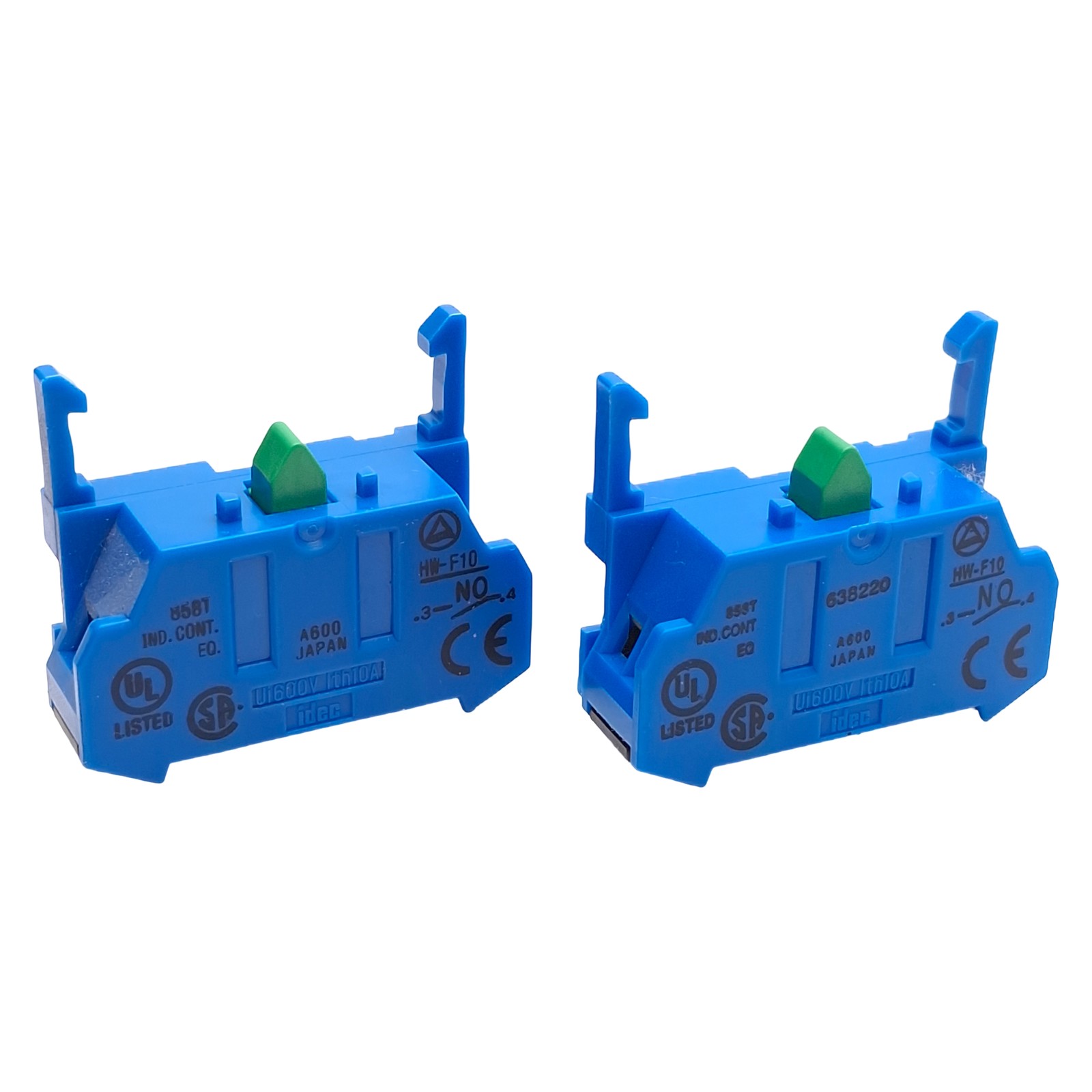 Lot of 2 Idec HW-F10 Switch Contact Blocks, SPST-NO, 600V 10A, Screw Clamp
