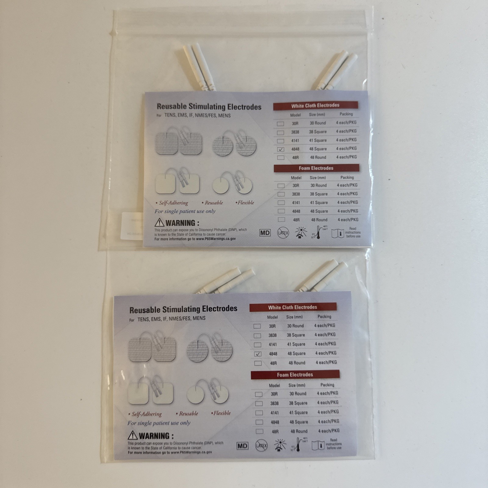 2 Pk Lot Bio-Protech PROTENS White Cloth Electrodes 48mm Round Wired 48R 1.88"