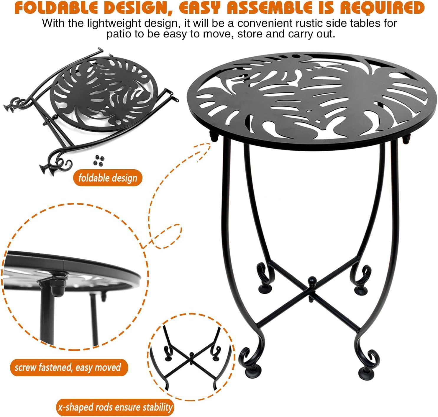 Outdoor Side Table for Small Spaces, Versatile 14 Inch round Metal End Table for
