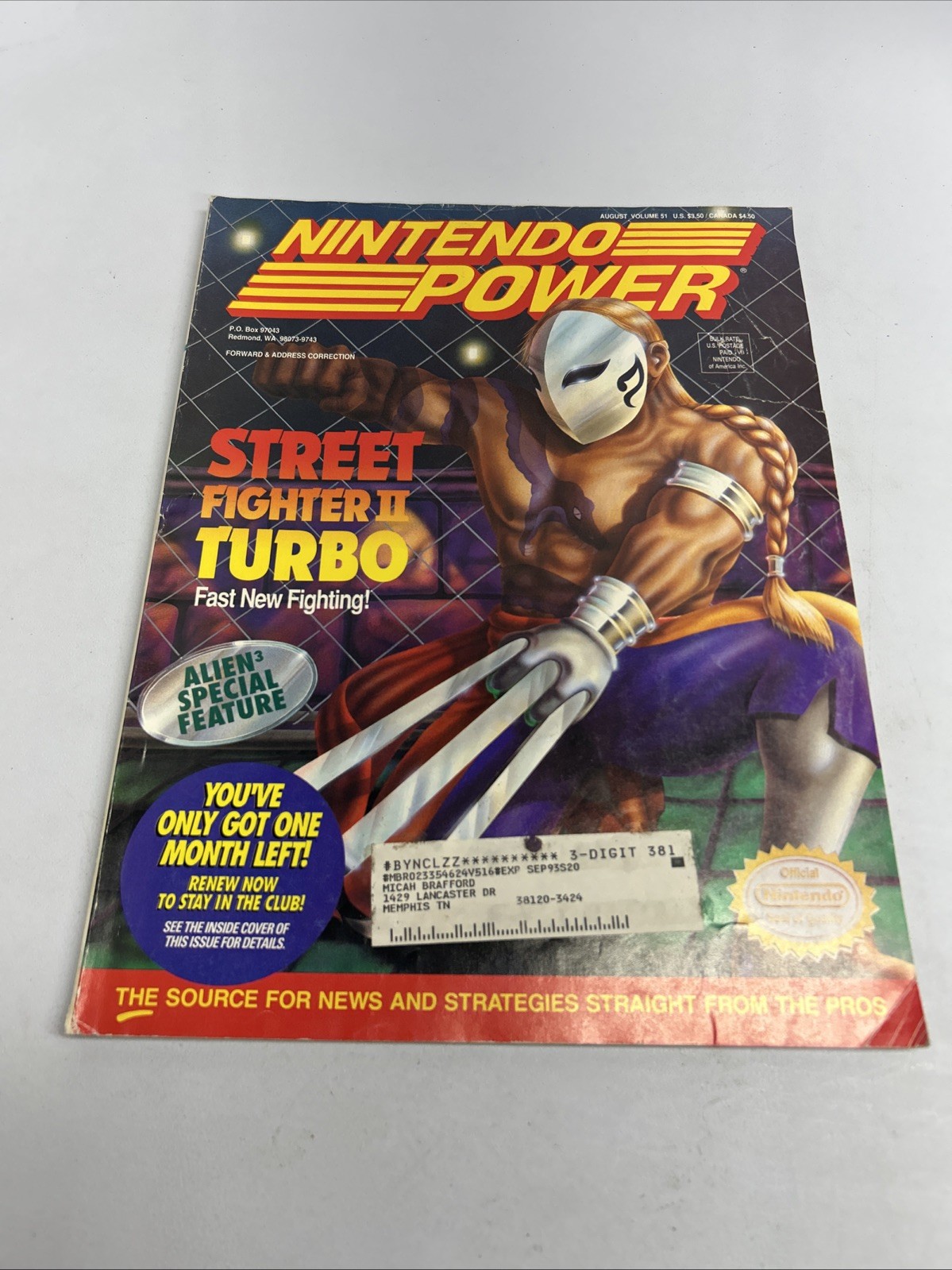 Nintendo Power Volume #51 Vintage 1993 Street Fighter II Turbo With Poster/Cards