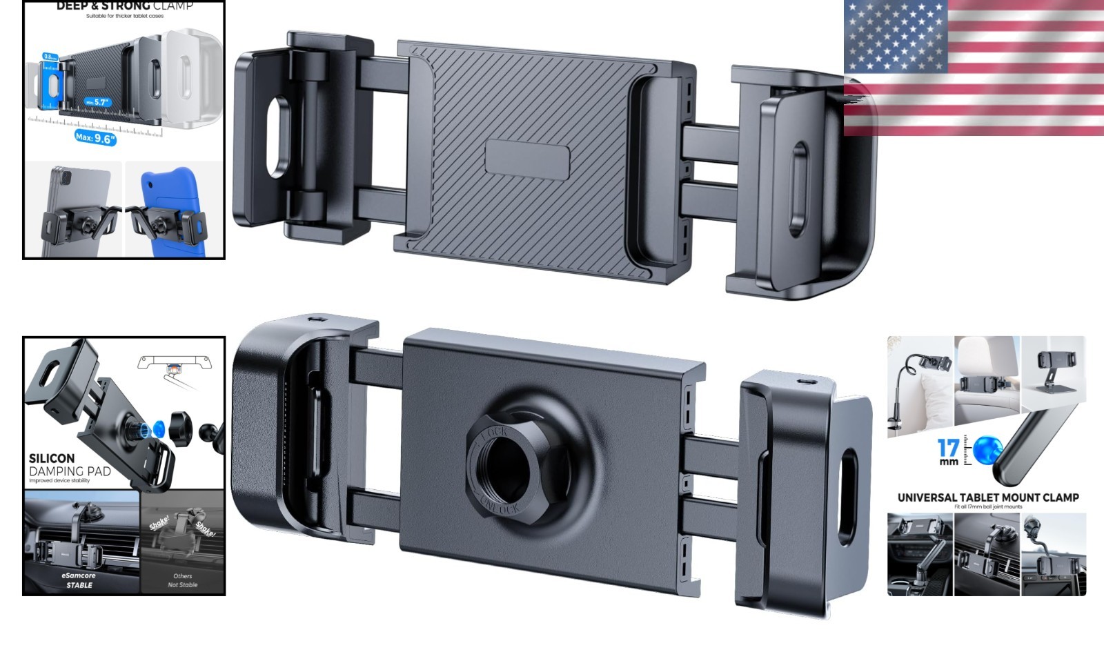 Universal Tablet Clamp for 6"-12.9" Devices - Adjustable & Rotatable Design