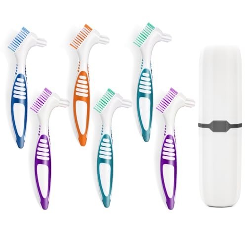 6 Pcs Denture Brush Set for False Teeth - Double-Sided Toothbrushes, Soft Bristl