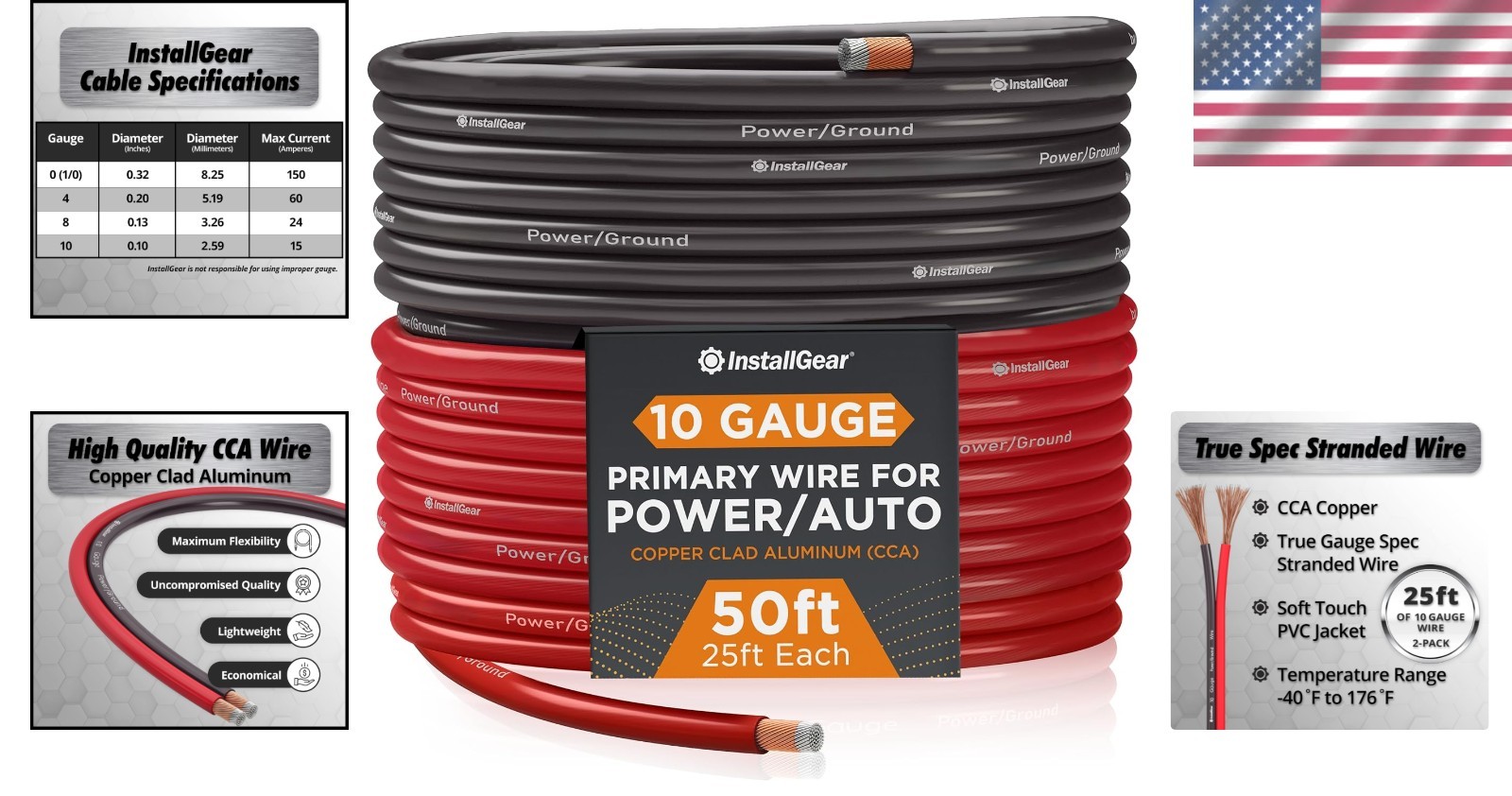 High-Performance 4 Gauge Battery Cable - 50ft CCA Copper Wire for Optimal Wiring