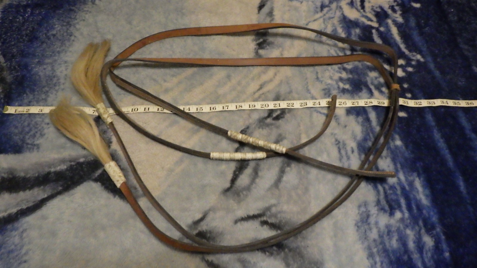 Vintage Horse Tack Leather Split Reins Braided Rawhide Horsehair Tassels Keeper