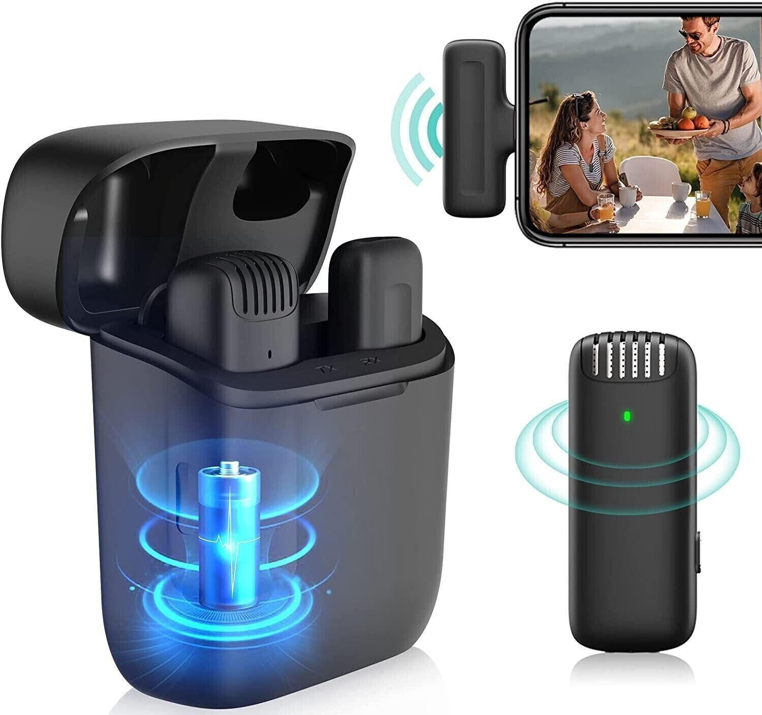 Microfono Mini inalambrico Para Celular Camara Solapa Estuche de Carga Type-C