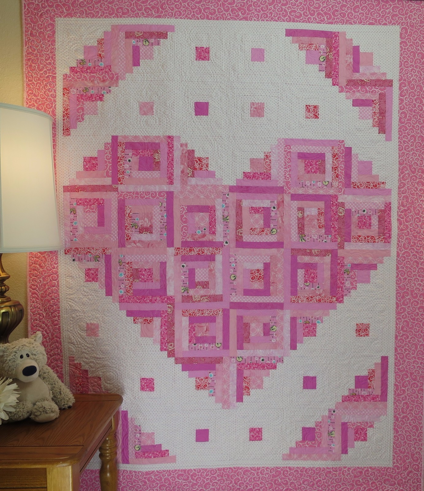 Loving Heart Quilt Pattern ~FAST~VERY EASY~Scraps~ #441 log cabin
