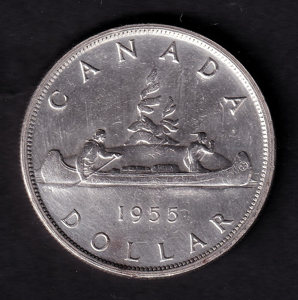Canada 1955 $1 One Silver Dollar Queen Elizabeth II EF Extra Fine .800 Silver