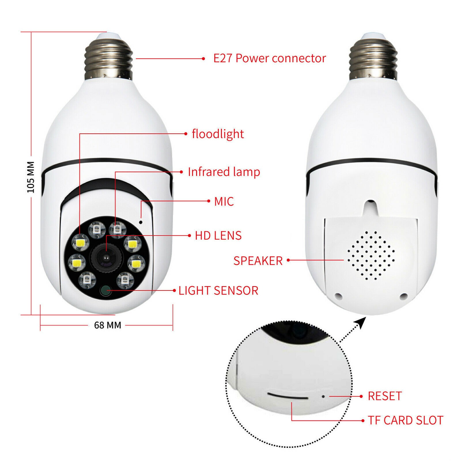 WiFi 360° Panoramic Lamp 1080P Wireless E27 Bulb Camera Smart Security Home Cam