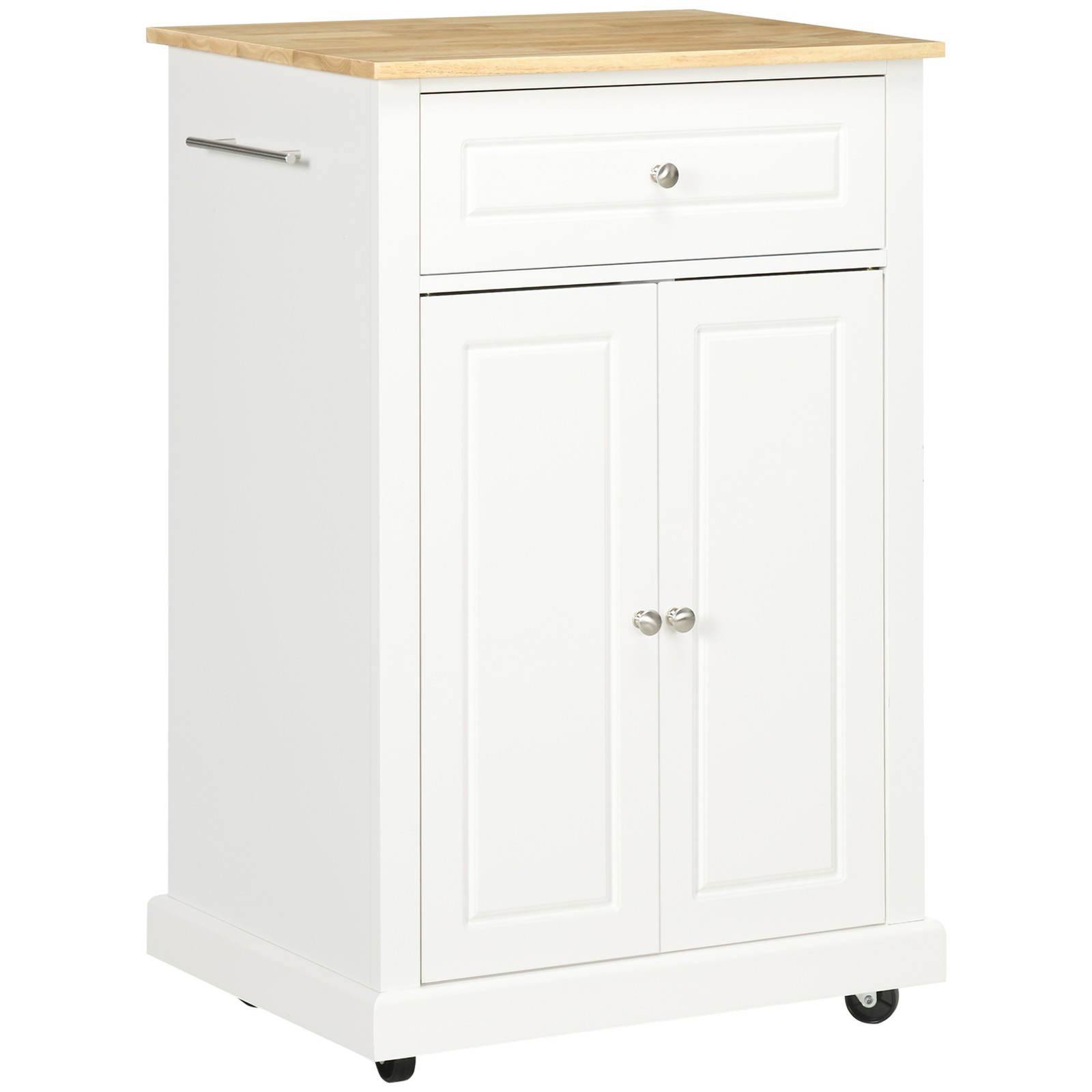 Modern Rolling Kitchen Island Storage Cart w/ Drawer & Adjustable Shelf, White