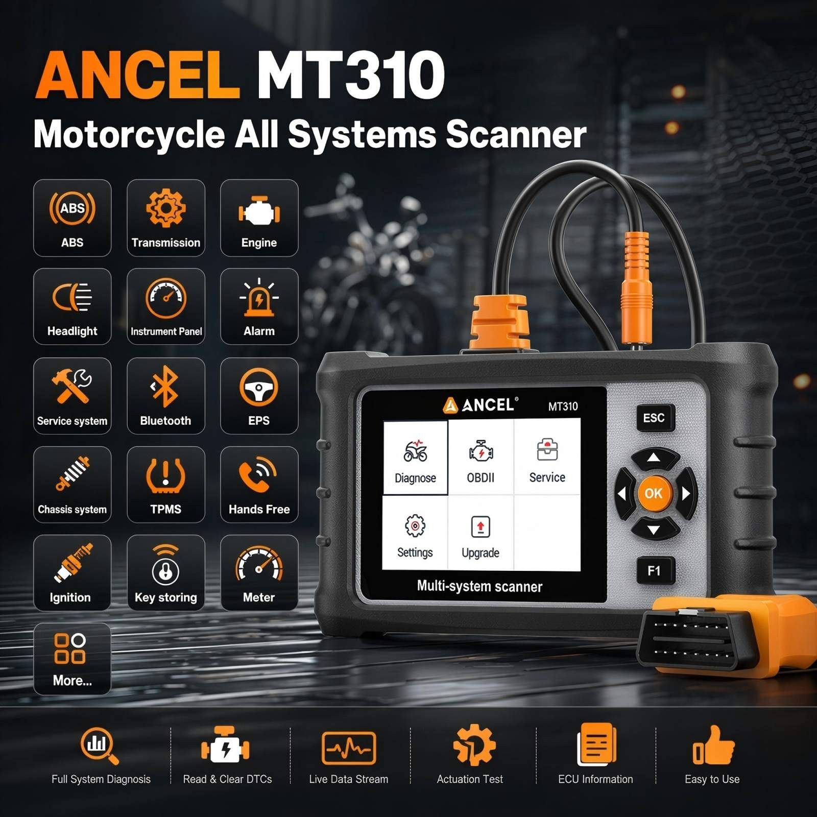 Motorcycle Scanner Full System Diagnosis Read Clear Fault Codes Service Reset