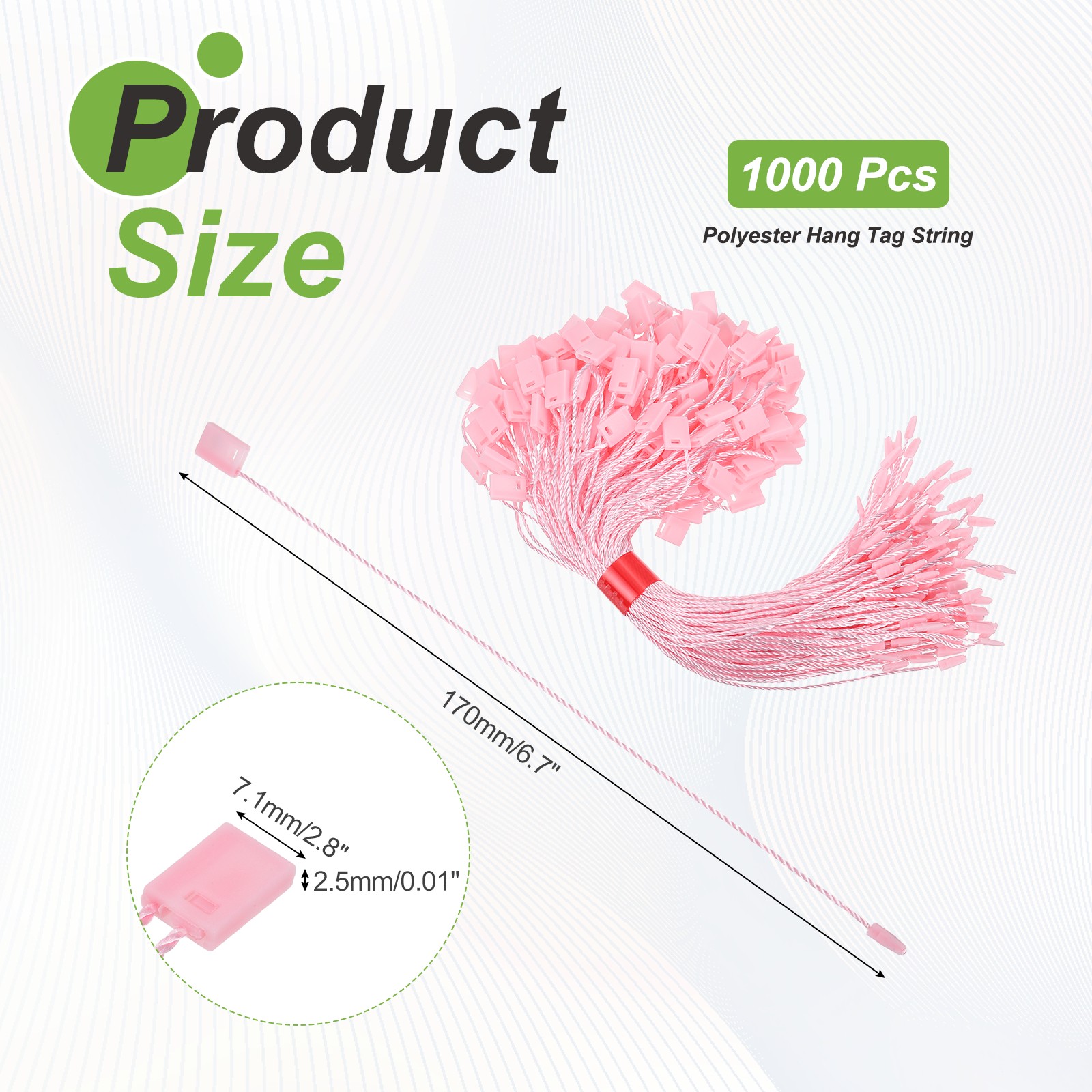 1000pcs Polyester Hang Tag String (6.7") - Plastic Snap Lock Pin Loop Pink