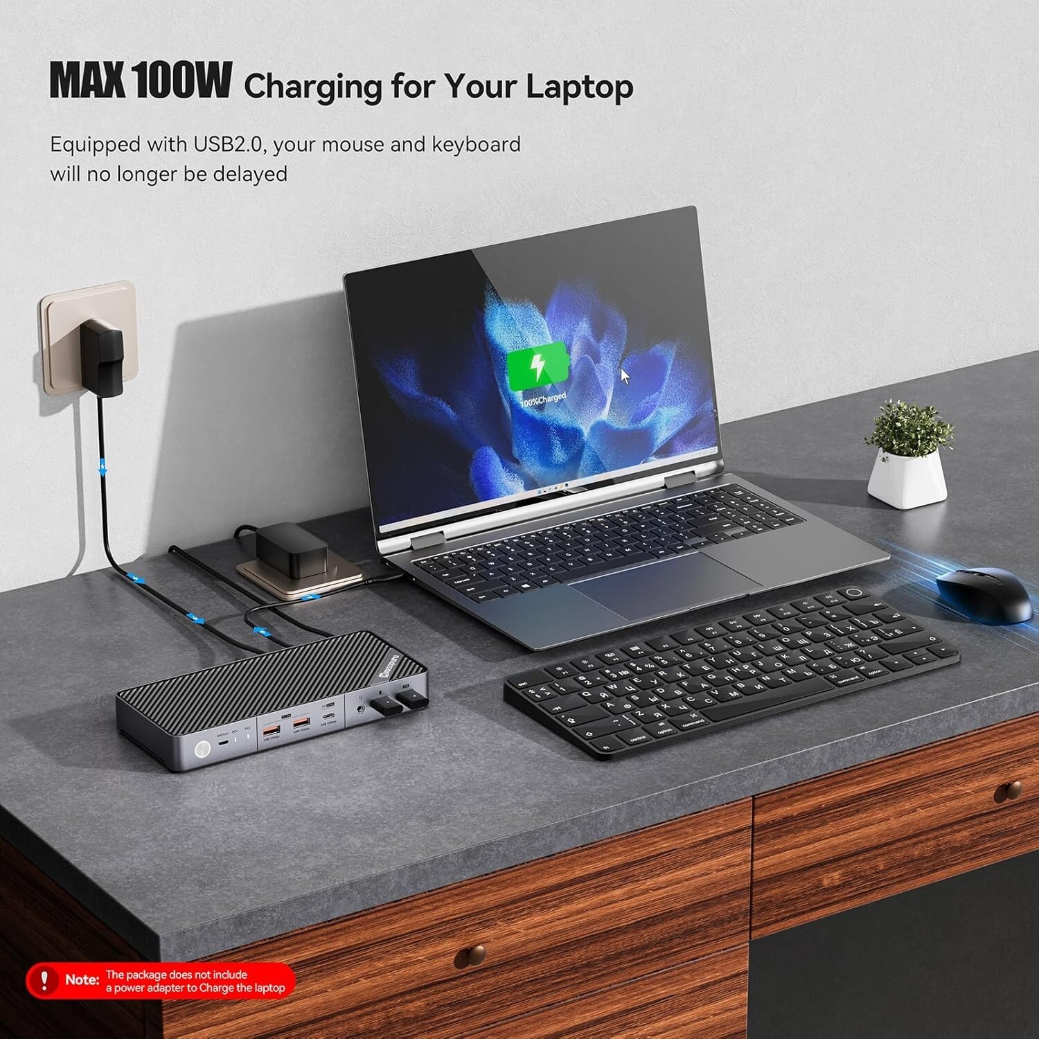 KVM Switch for Laptop & Desktop - KVM Switch Dual Monitor w. 4K@60Hz 15W Charge