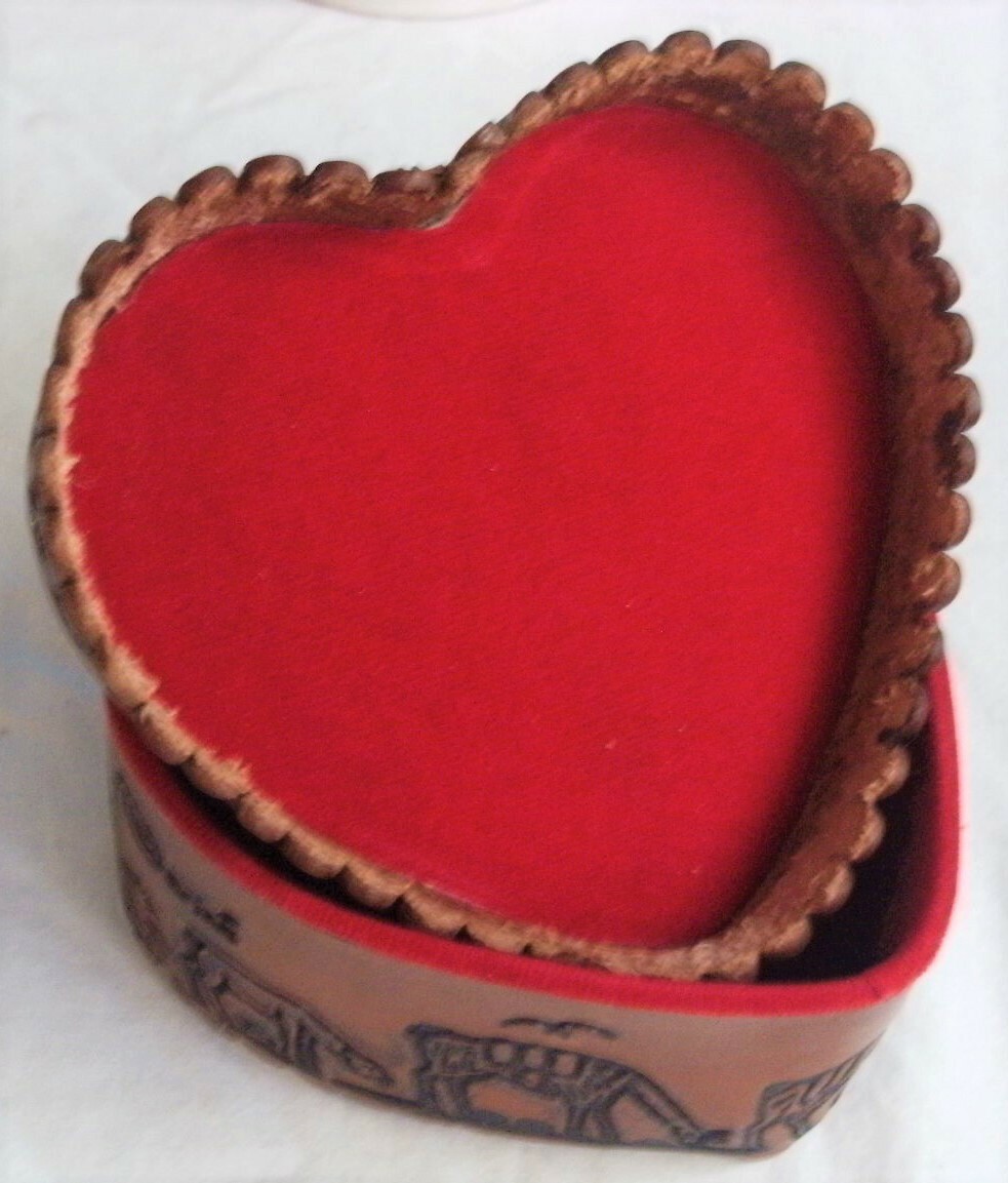 Peruvian Leather Heart shaped Box with Red Lining