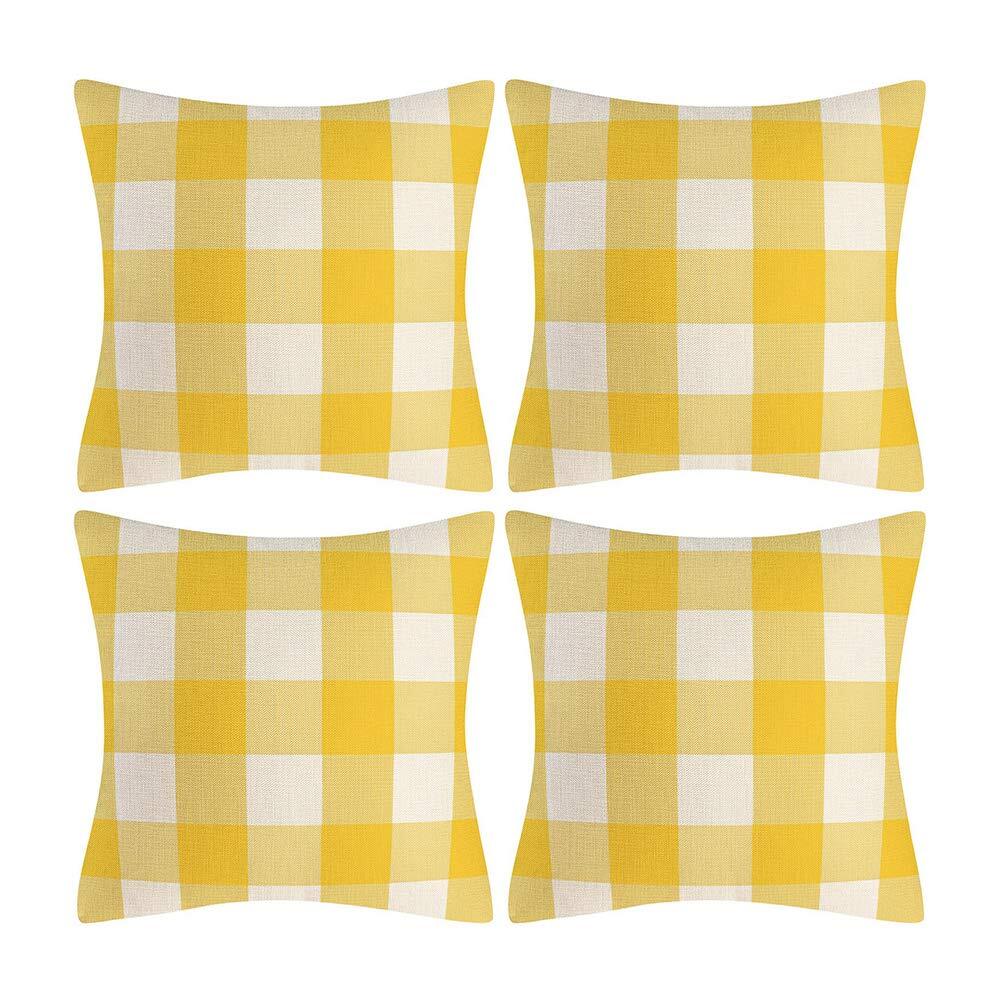Yellow and White Buffalo Check Plaid Throw Pillow Covers Farmhouse Decorative...