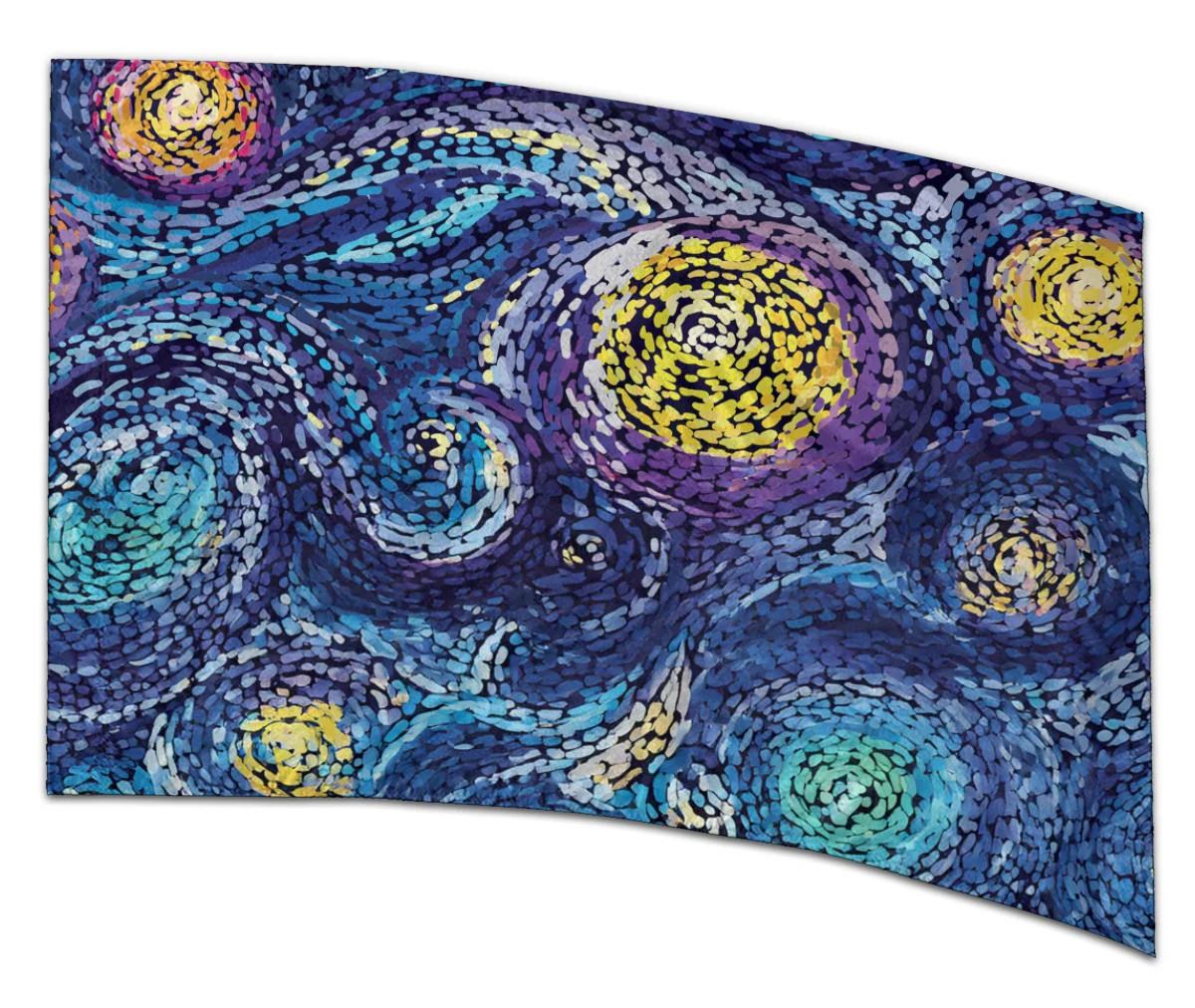 COLOR GUARD FLAGS CELESTIAL WHIRLWIND SILKS - NEW - 36" x 54" Standard Curved