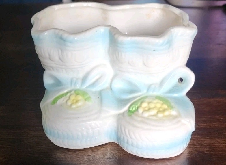 Baby Boy Booties Ceramic Planter “1978” Adorable For New Mom Plant Or Flowers