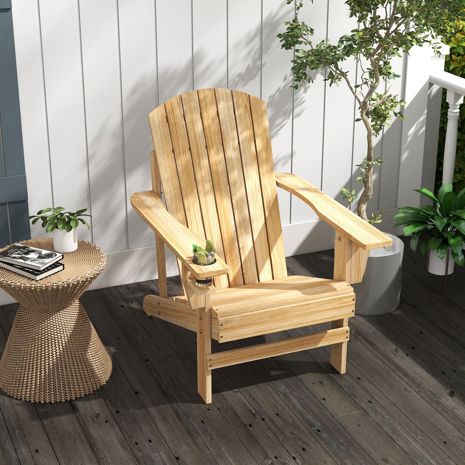 Wood Adirondack Chair, Wooden Outdoor & Patio Seating for Fire Pit, Natural