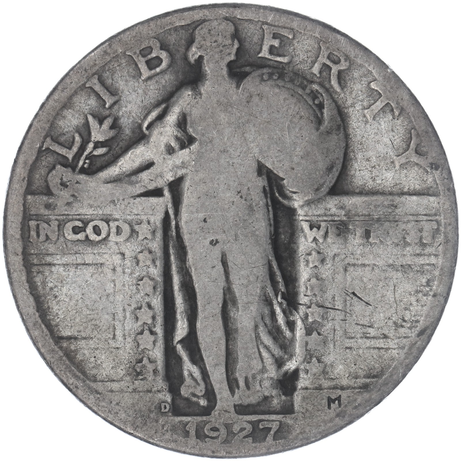 1927 D Standing Liberty Quarter 90% Silver Good GD See Pics N485