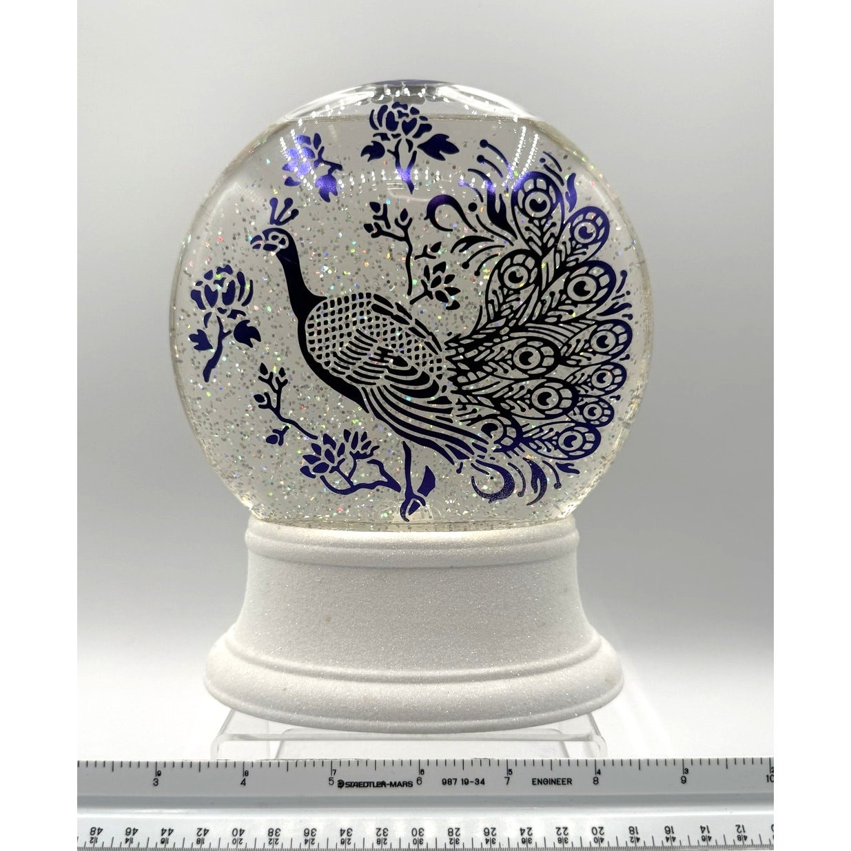 Cracker Barrel Acrylic Peacock Feather Glitter Motion & Lights Globe-No Box